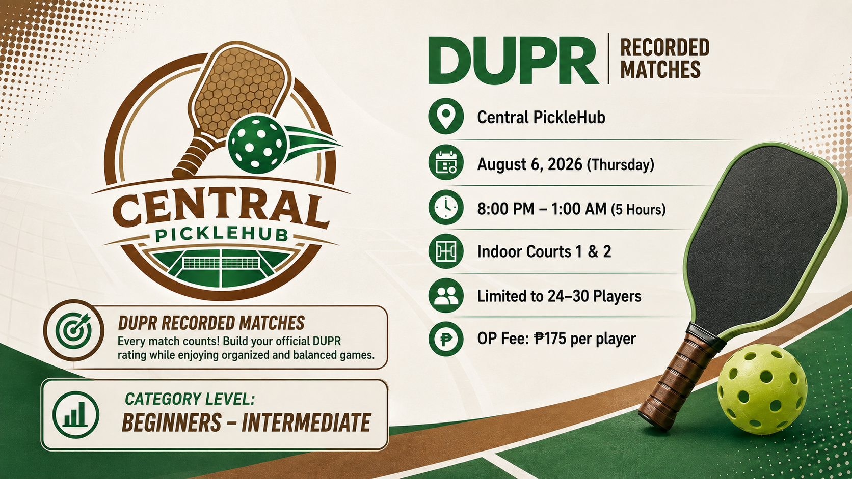 HUSAY DINKERS OPEN-PLAY @CENTRAL PICKLEHUB | 8PM-1AM